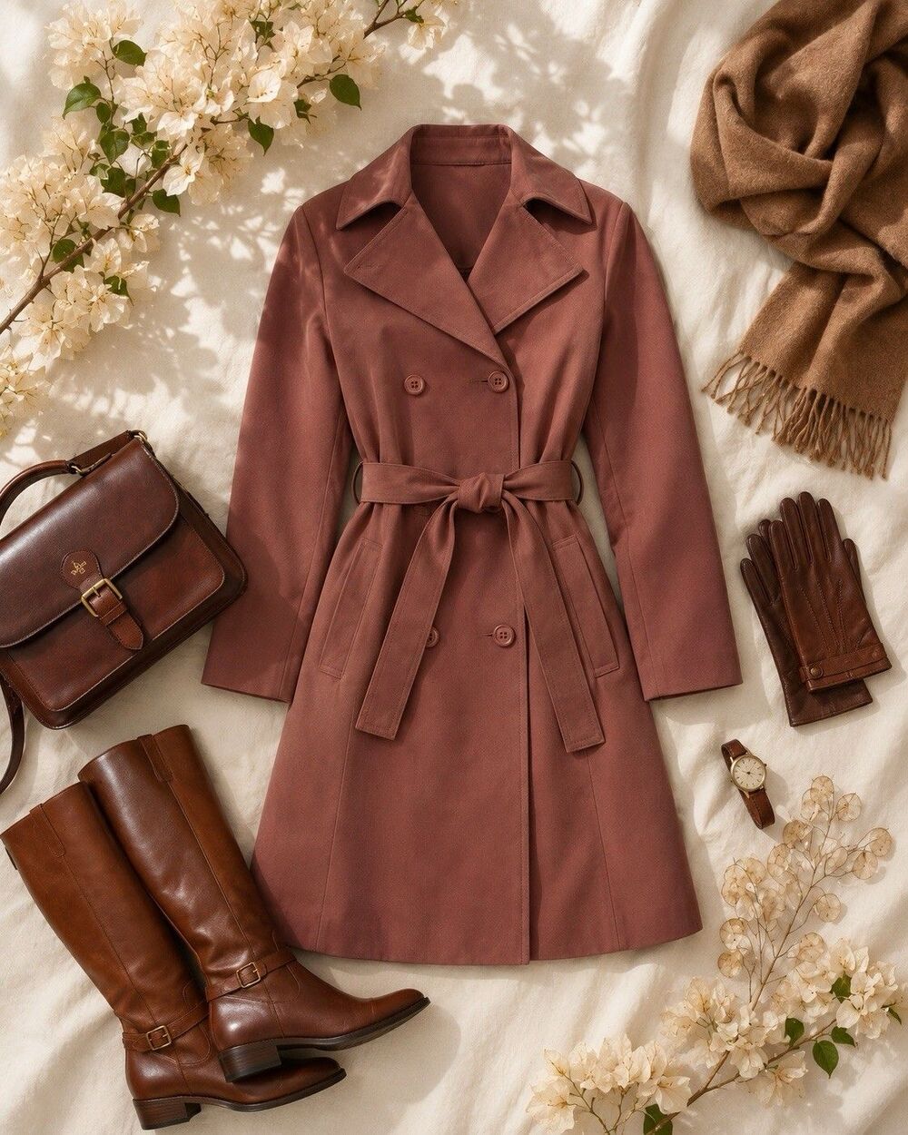 Vintage Forecaster of Boston Dusty Rose Belted Trench Coat 8